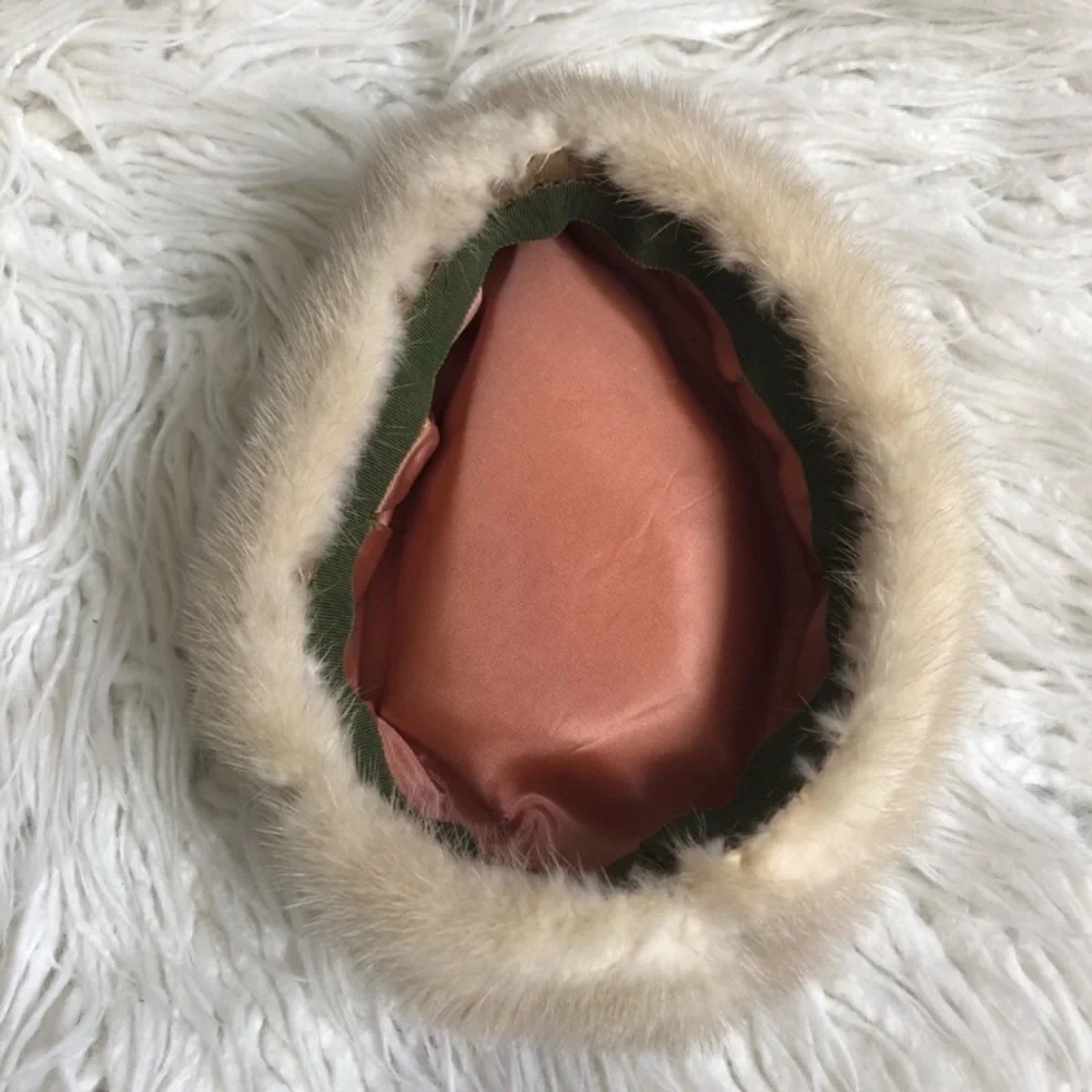 Vintage Handmade Beige Suede & Mink Fur Jackie Kennedy Onassis Pillbox Hat OS - Picture 6 of 7